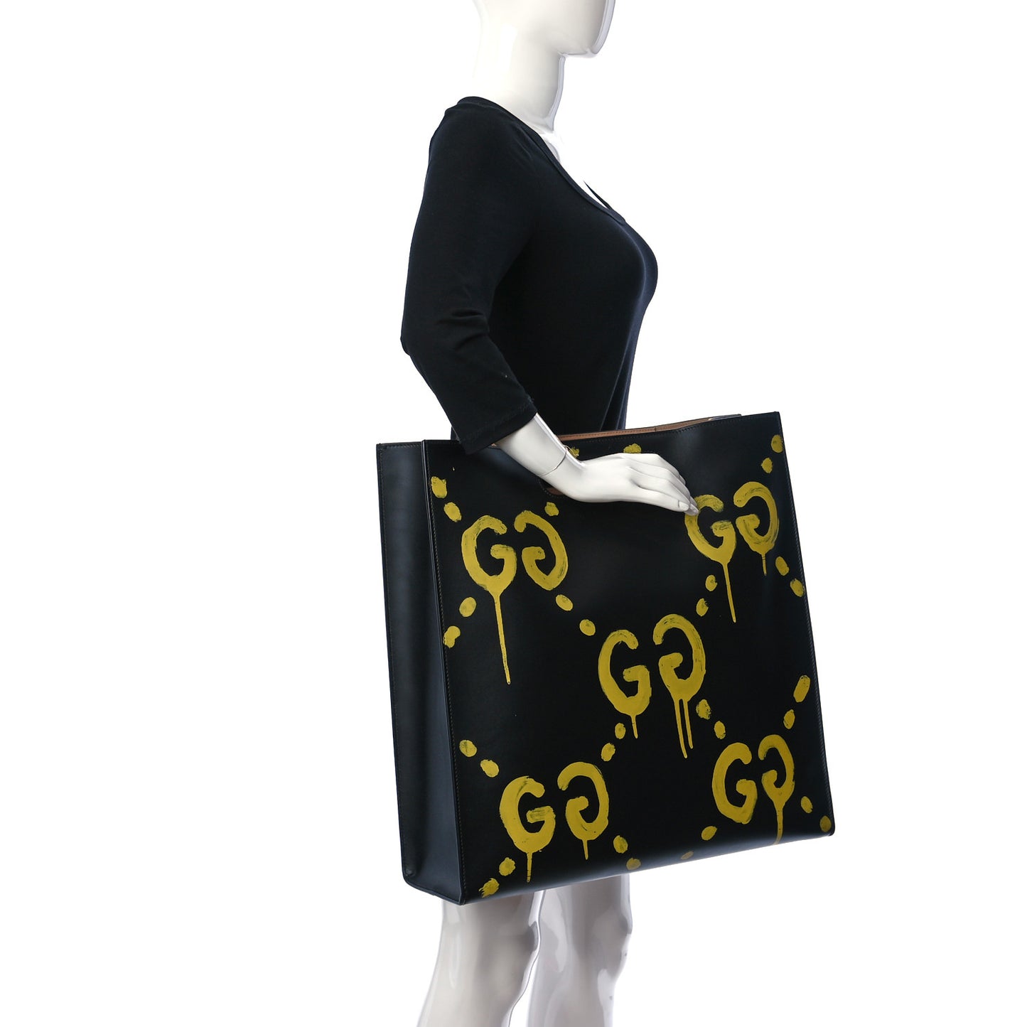 Calfskin GucciGhost Real Large XL Tote Black Yellow