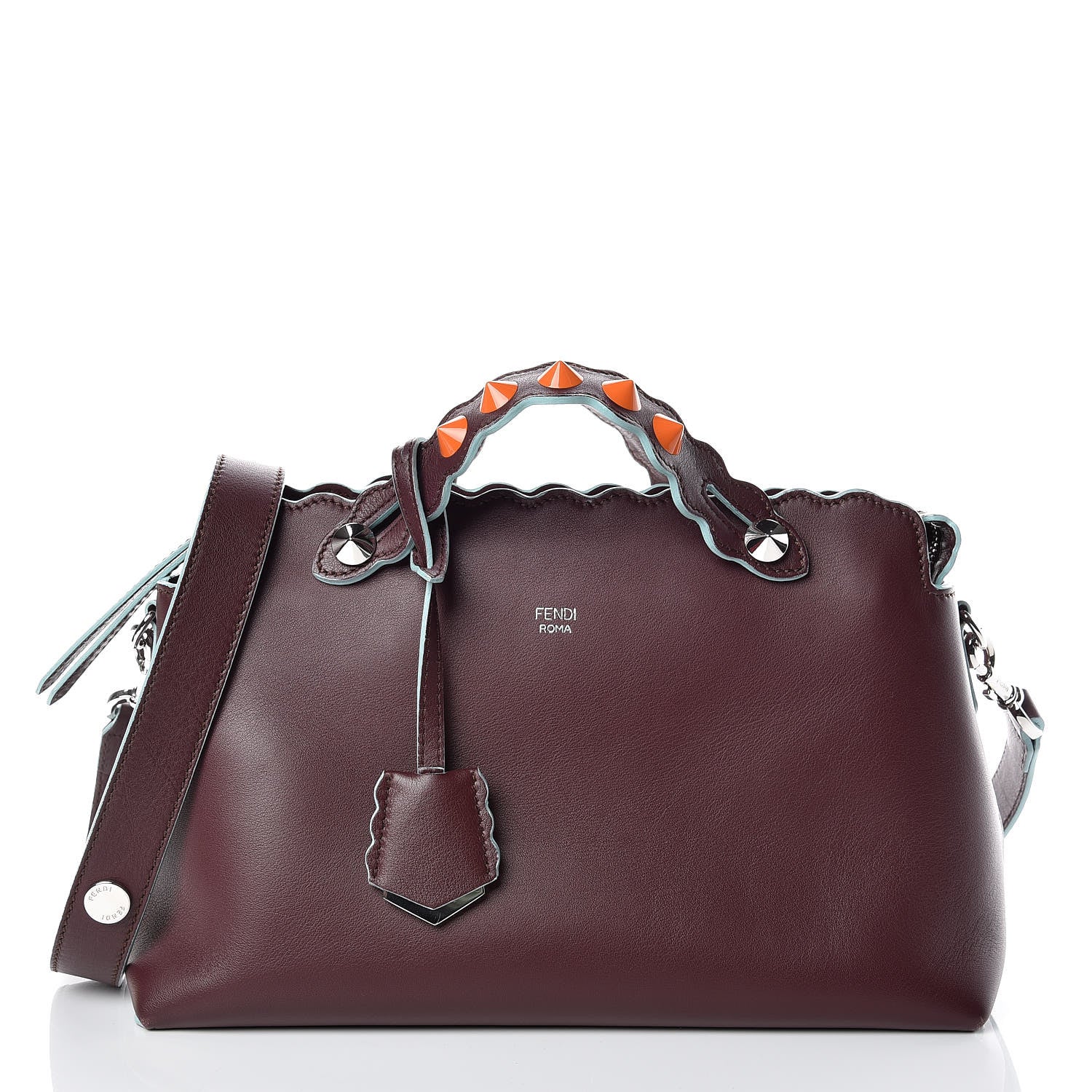 Fendi Vitello Dolce Scalloped Studded Medium By The Way Boston Bag Bordeaux 1 of 14