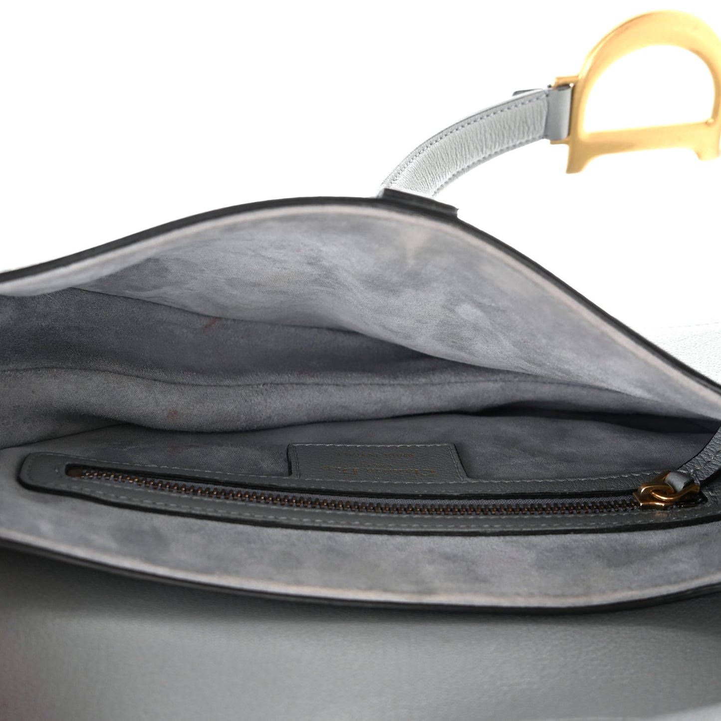 Grained Calfskin Saddle Bag Grey Stone