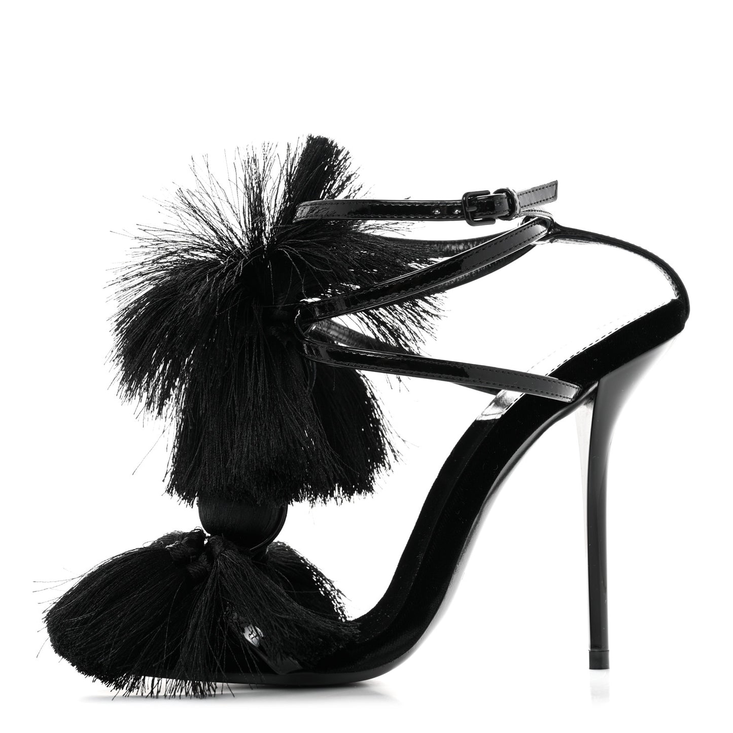 Vernice Chiffon Tassel Embellished Pierre Pon Pon 110 Sandals 37 Black
