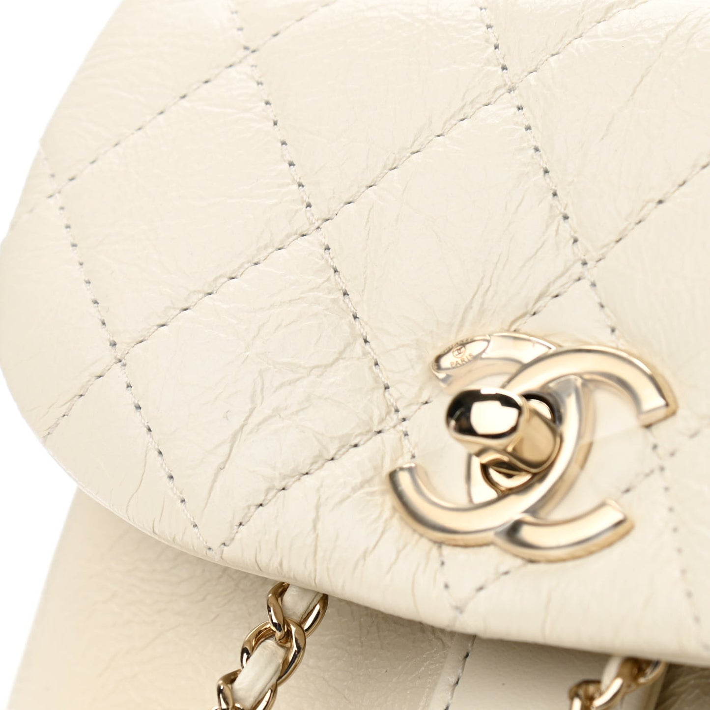 Glazed Aged Calfskin Quilted Small Duma Drawstring Backpack White