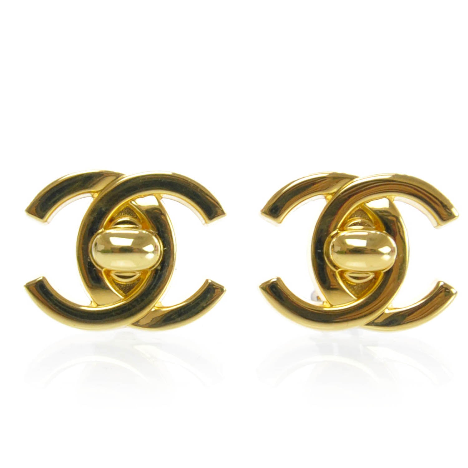 Chanel Metal CC Turnlock Clip On Earrings Gold 1 of 4