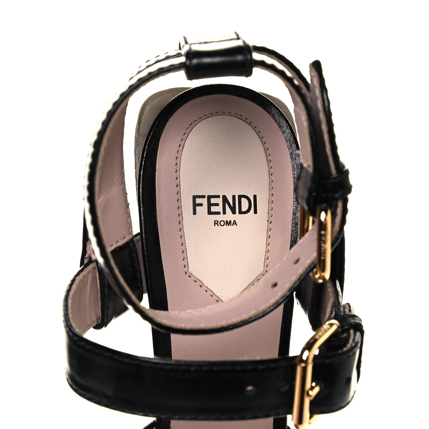Fendi Vitello Karligraphy Embossed FFrame Ankle Strap Sandals 38 Black 7 of 8