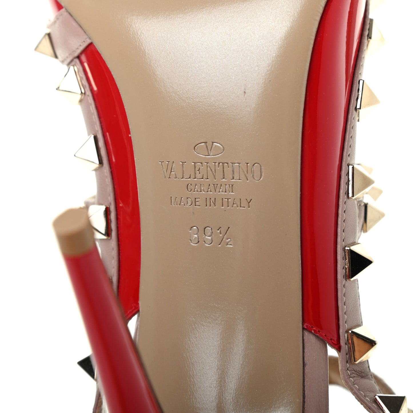 Patent Nappa Rockstud Ankle Strap 100mm Pumps 39.5 Rosso Valentino Poudre