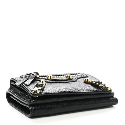 Balenciaga Agneau Arena Classic Gold Hardware Mini Wallet Black 4 of 8