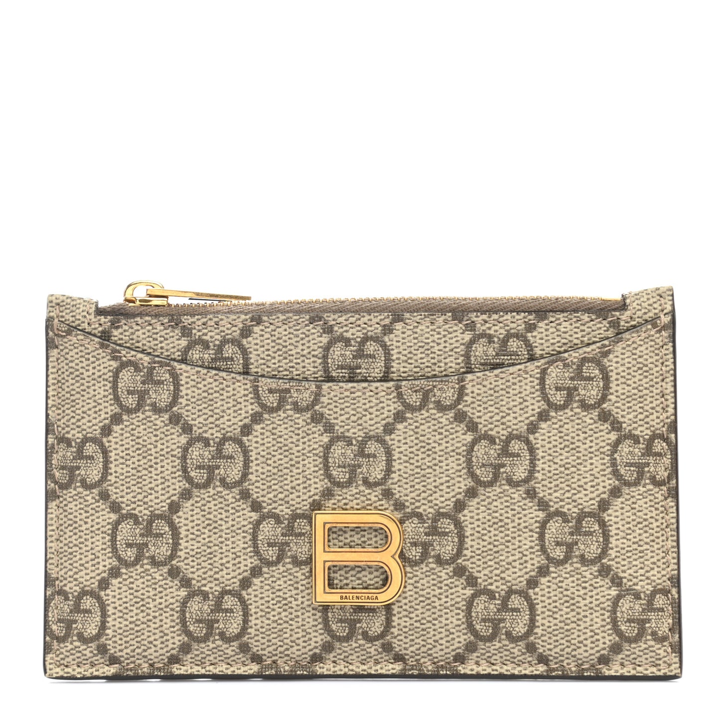 X BALENCIAGA GG Supreme Monogram Zip Card Case Beige Ebony