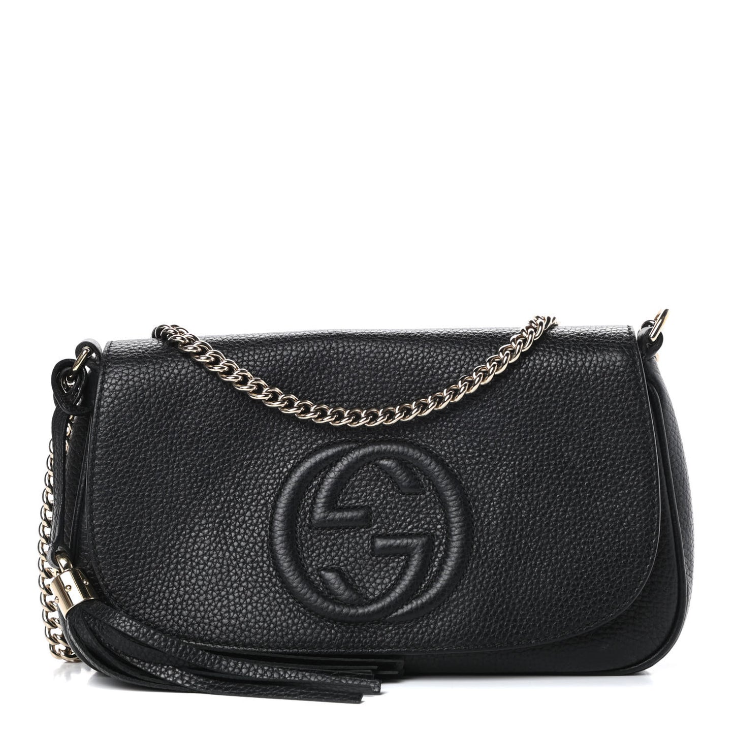 Pebbled Calfskin Medium Soho Flap Crossbody Black