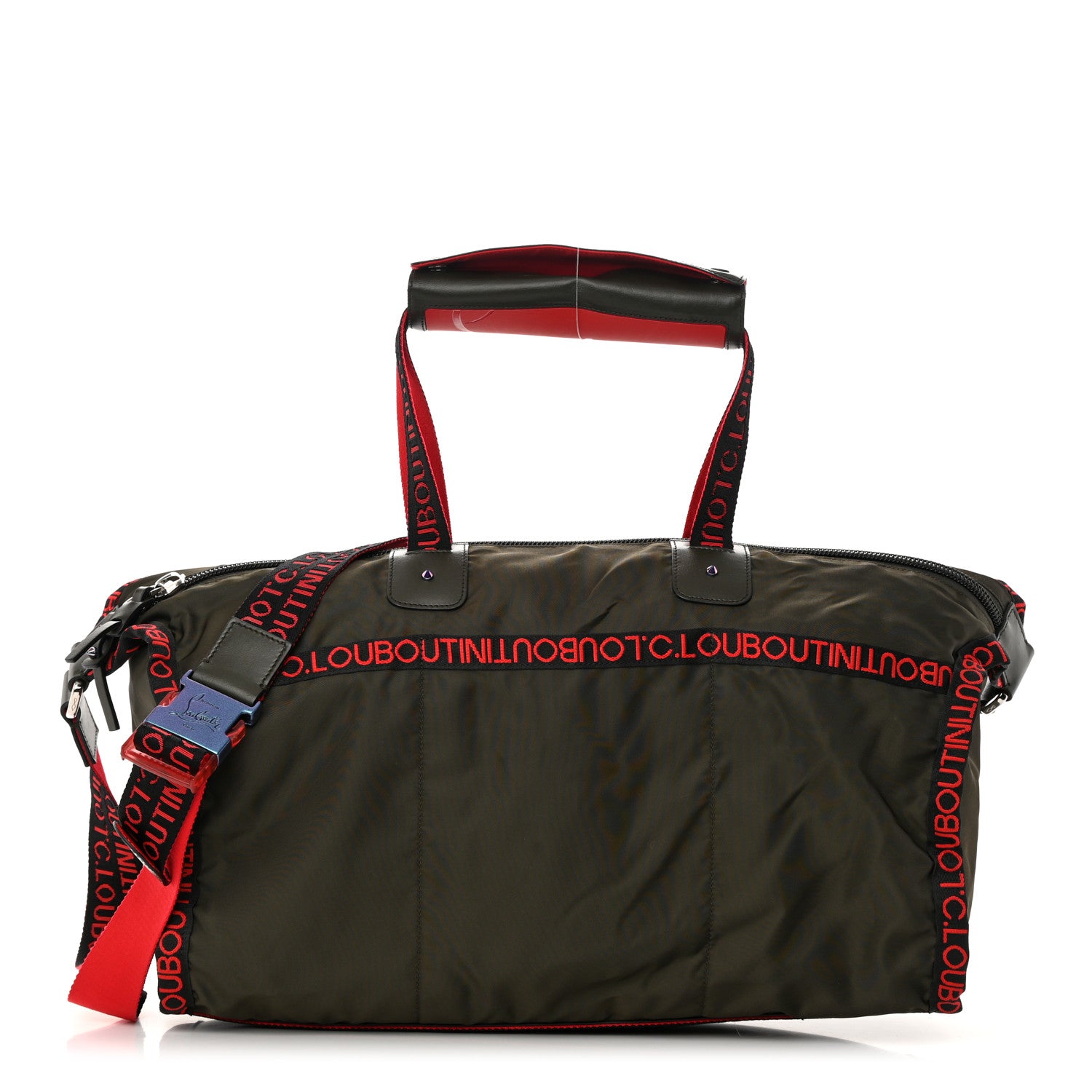 Christian Louboutin Calfskin Nyon Duffle Army Green Red Black 1 of 16