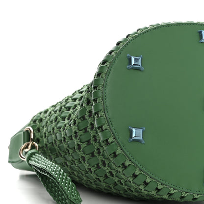 Salvatore Ferragamo Calfskin Woven The Studio Bucket Bag Green 9 of 10