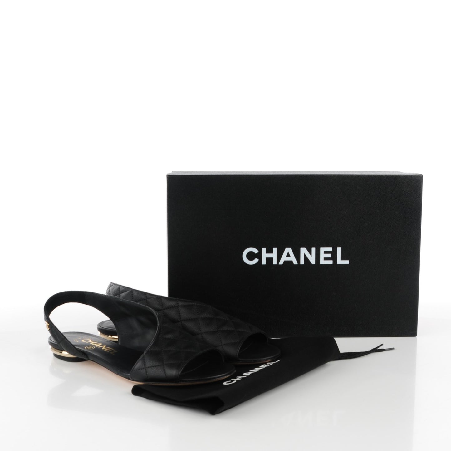 Calfskin Quilted Slingback Sandals 35 Black