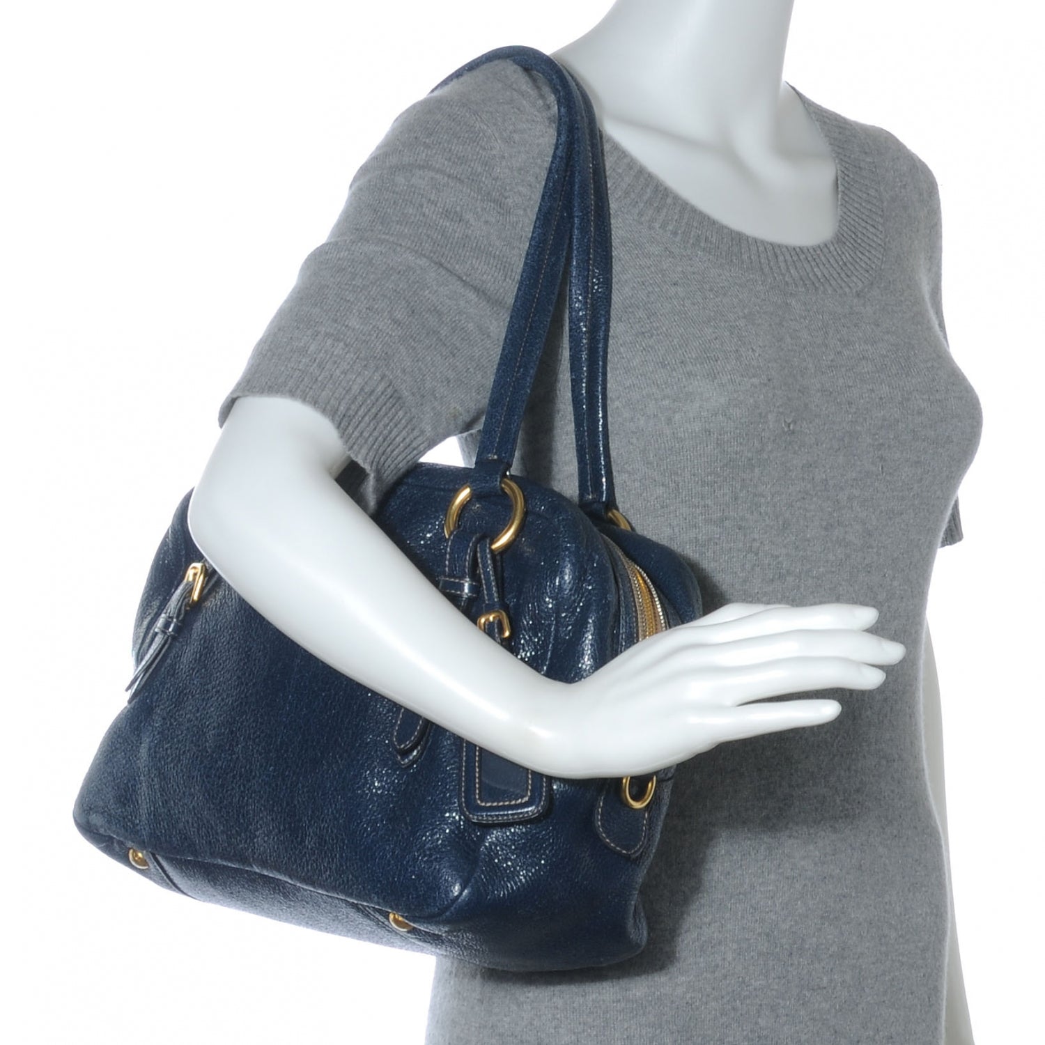 Prada Cervo Lux Shoulder Bag Baltico 2 of 8