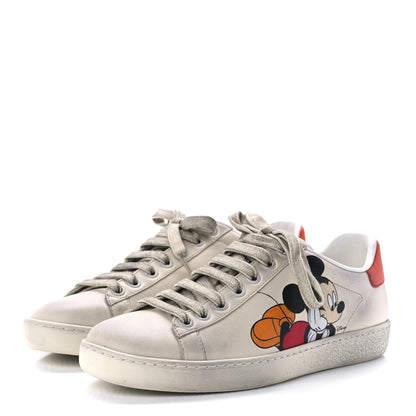 Gucci X DISNEY Miro Soft Calfskin Mickey Mouse Print Womens Ace Sneakers 35 Ivory Deep Orange 3 of 10