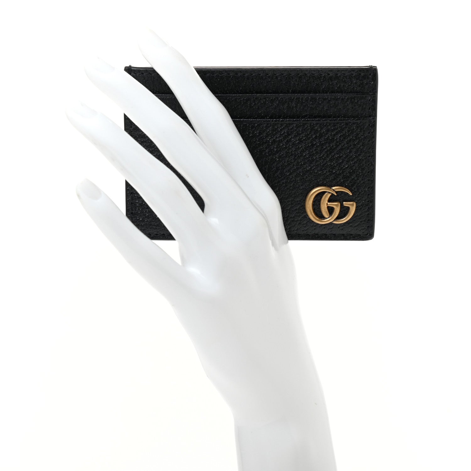 Gucci Calfskin Boar Effect GG Marmont Card Holder Money Clip Black 2 of 7
