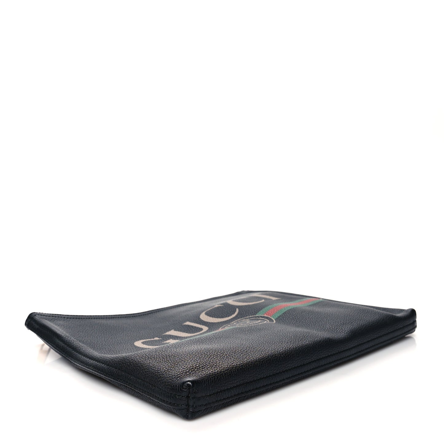 Pebbled Calfskin Medium Logo Portfolio Clutch Black