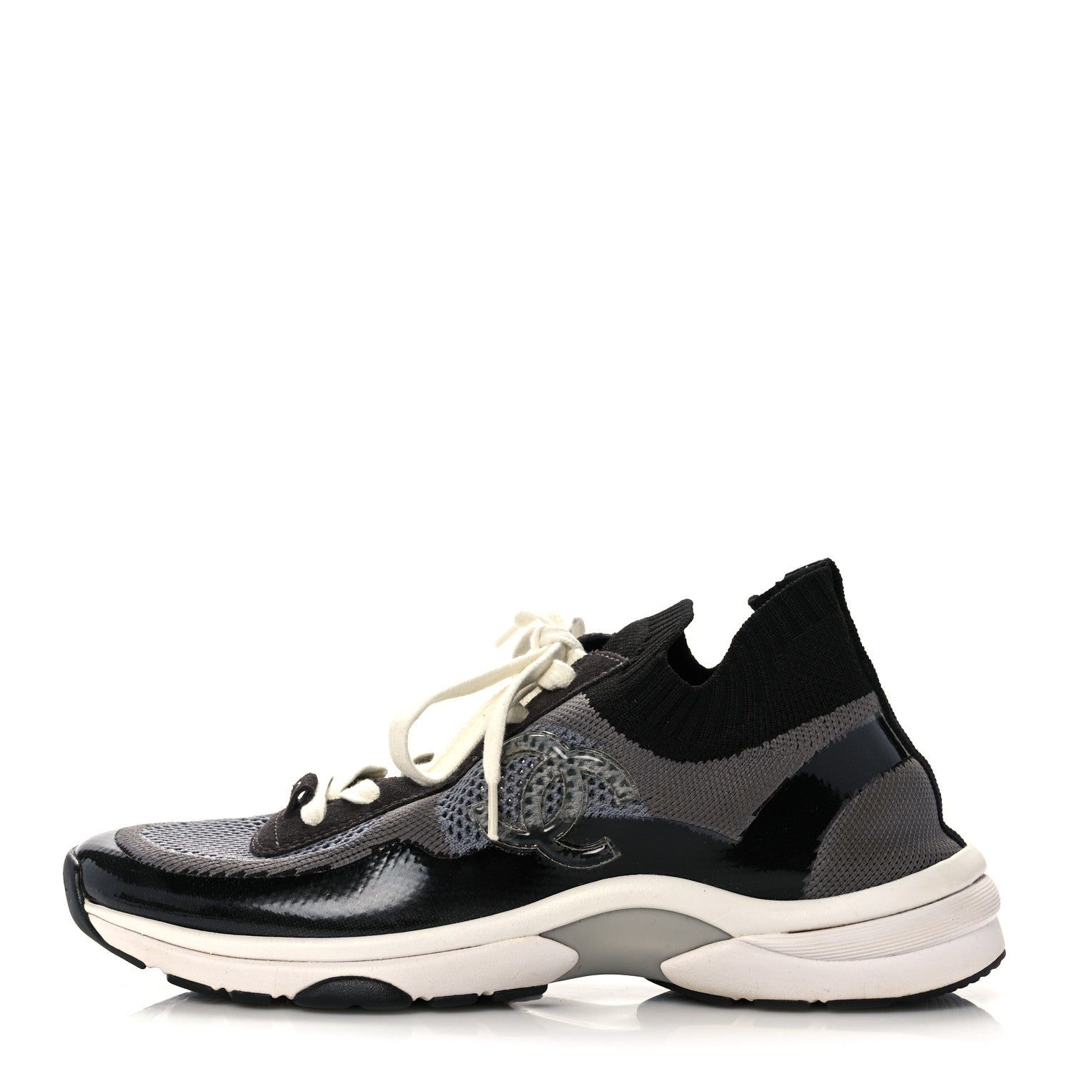 Chanel Fabric Suede Calfskin Stretch CC Sneakers 41 Black Grey 1 of 7