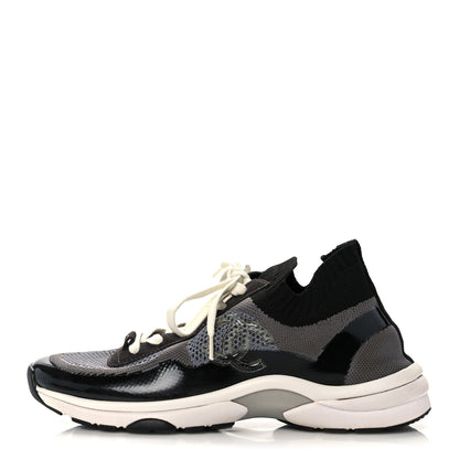 Chanel Fabric Suede Calfskin Stretch CC Sneakers 41 Black Grey 1 of 7