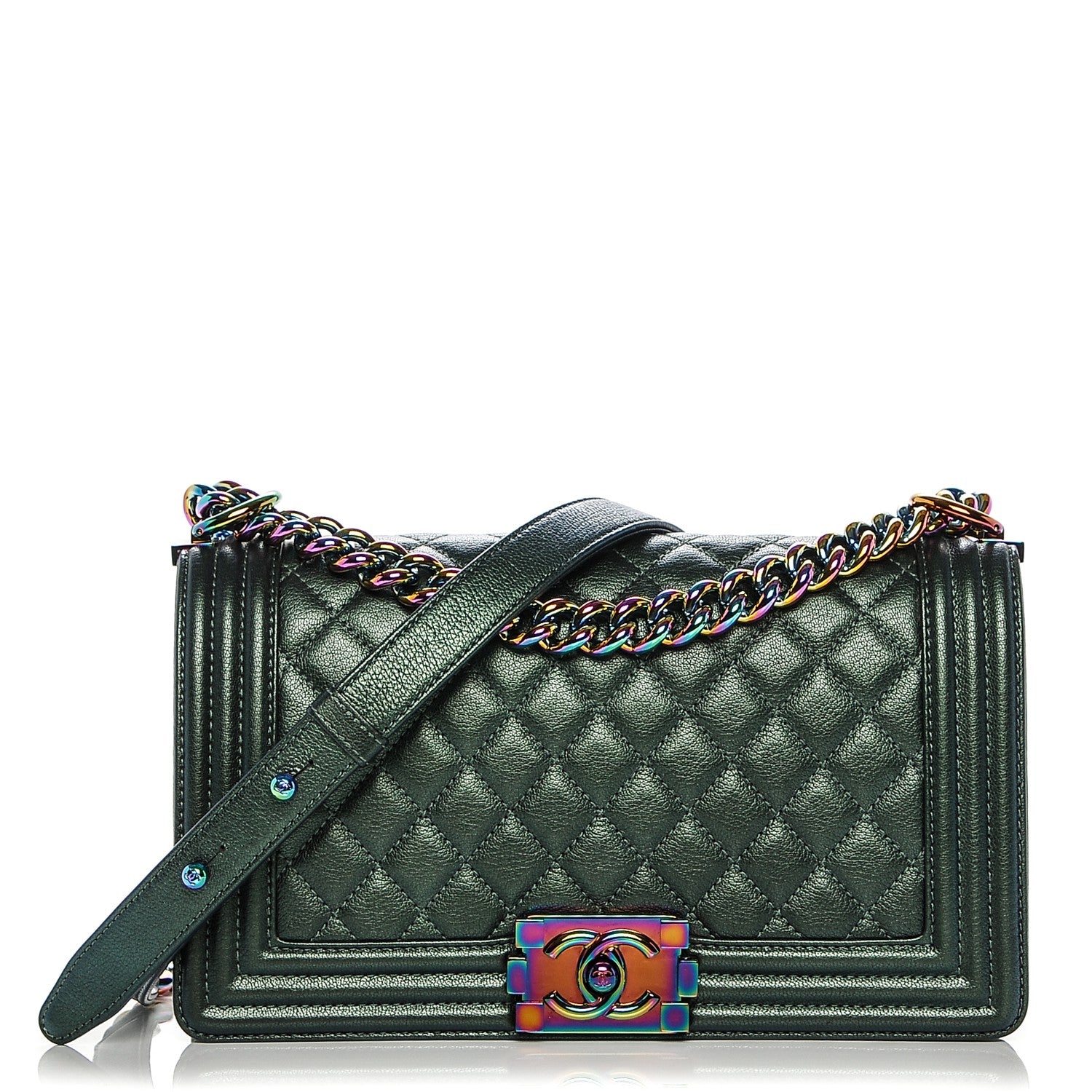 Chanel Iridescent Goatskin Quilted Medium Boy Flap Green 1 of 8