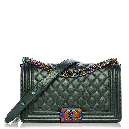 Chanel Iridescent Goatskin Quilted Medium Boy Flap Green 1 of 8