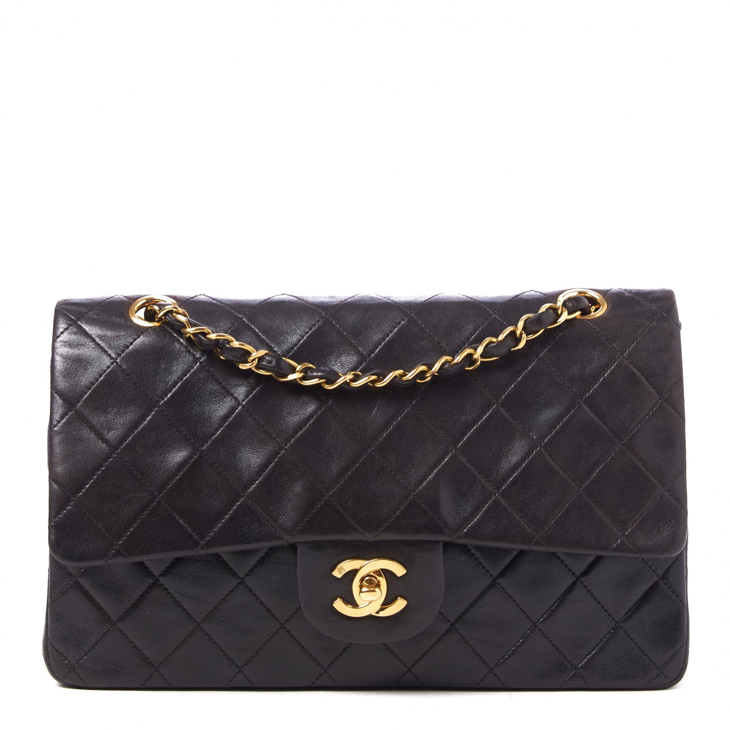 Lambskin Quilted Medium Double Flap Black