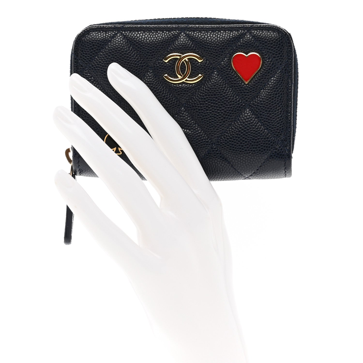 Chanel Caviar Enamel Coco Casino Quilted Zip Coin Purse Navy Blue 2 of 9