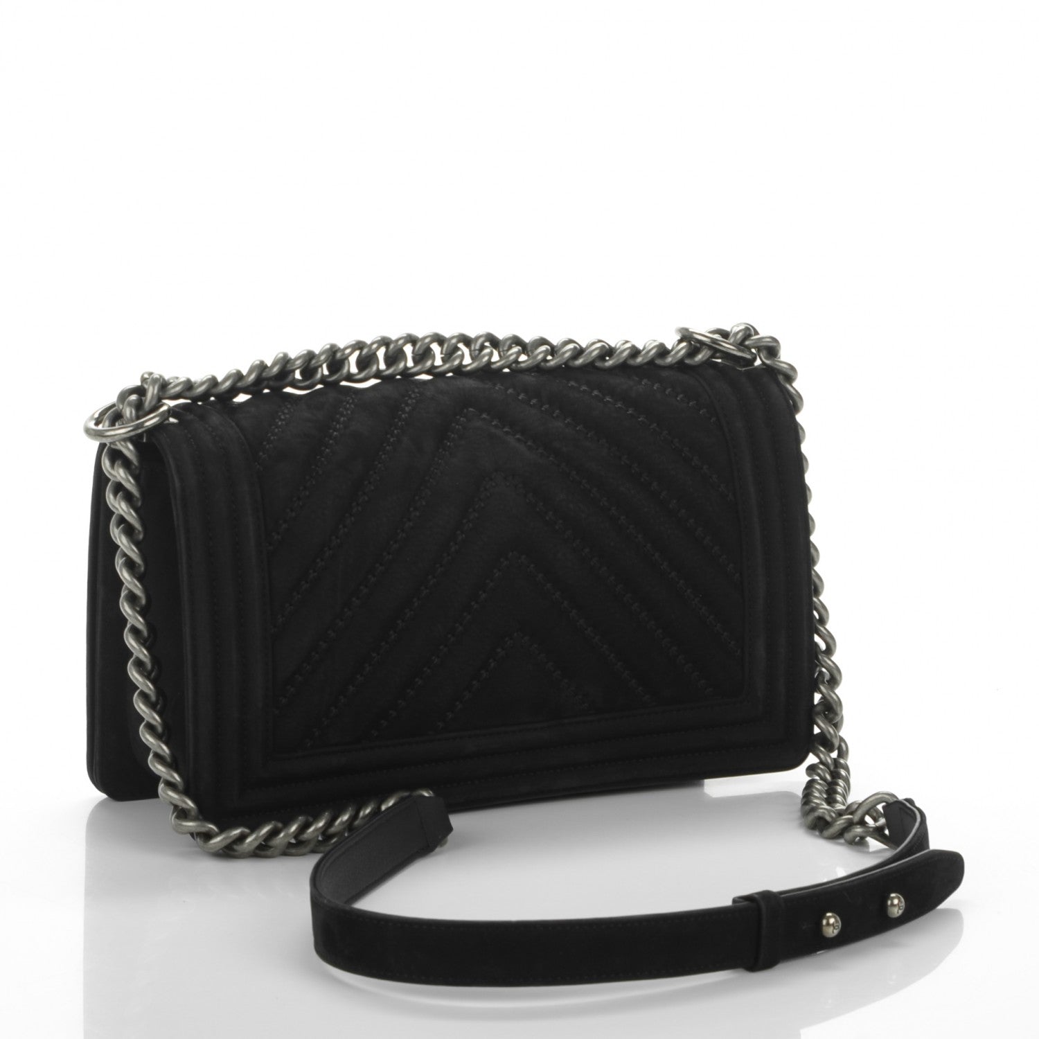 Chanel Nubuck Chevron Stitched Medium Boy Flap Black 3 of 7