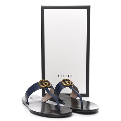 Gucci Calfskin GG Marmont Thong Sandals 38.5 Blue Agata 8 of 8