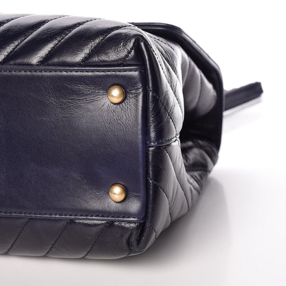 Chanel Calfskin Chevron Quilted Medium Coco Handle Flap Blue 9 of 10