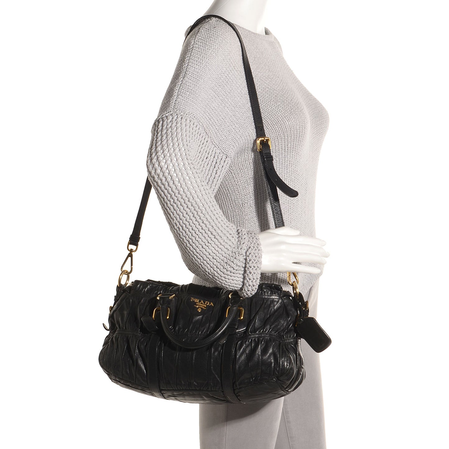 Nappa Leather Gaufre Shopping Satchel Black