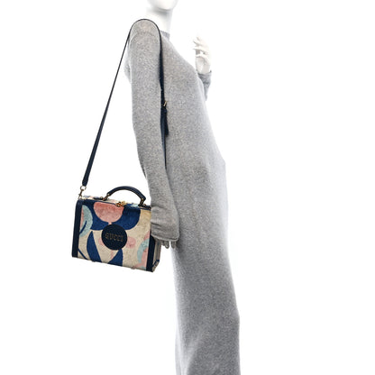 Gucci Chenille Textured Dollar Calfskin Print Savoy Top Handle Beauty Case Blue Multicolor 2 of 9