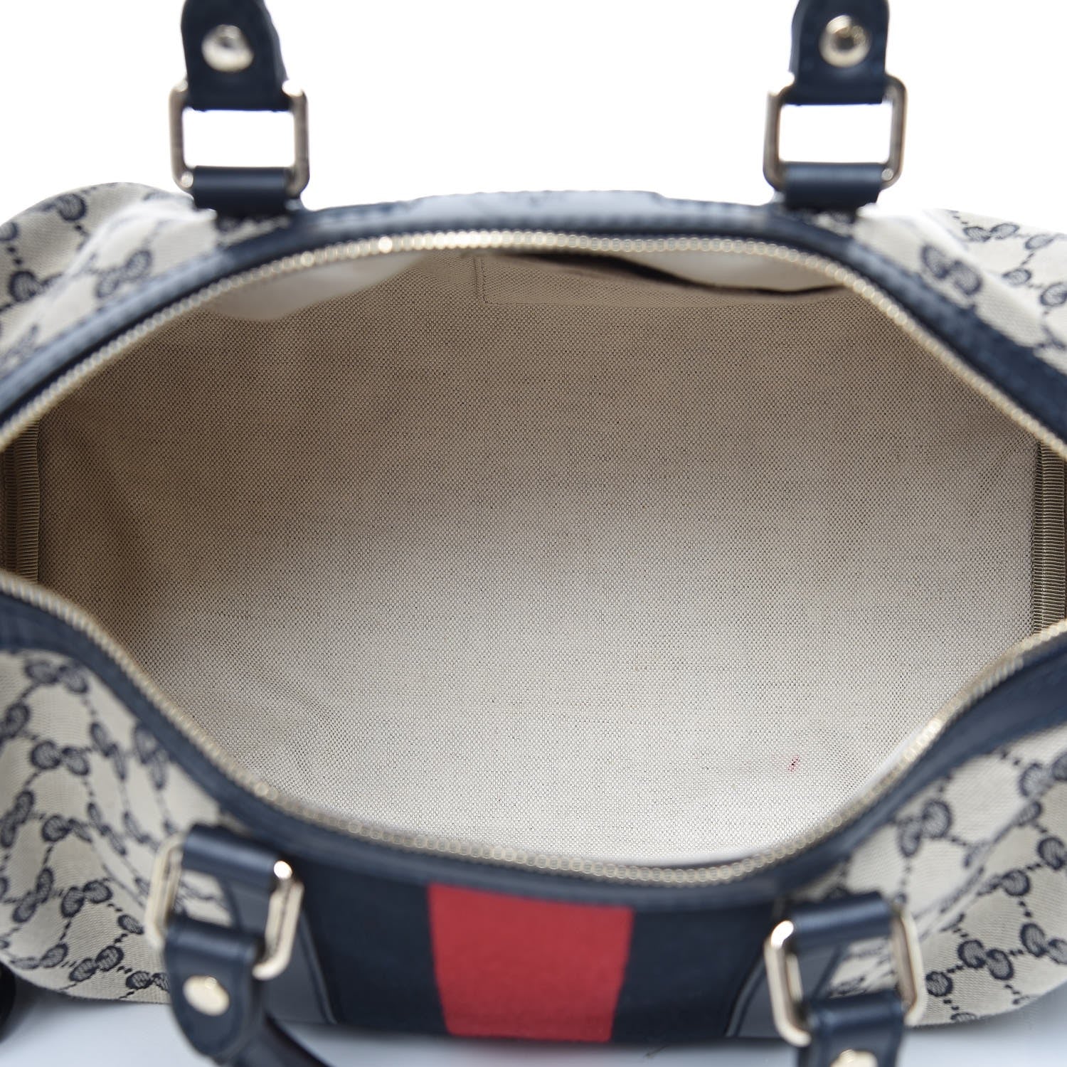 Gucci Monogram Selleria Calfskin Vintage Web Medium Boston Beige Blue 6 of 11