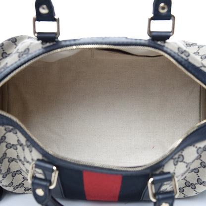 Gucci Monogram Selleria Calfskin Vintage Web Medium Boston Beige Blue 6 of 11