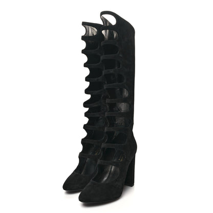 Saint Laurent Suede Cut Out Joplin Over The Knee Boots 36.5 Black 3 of 8