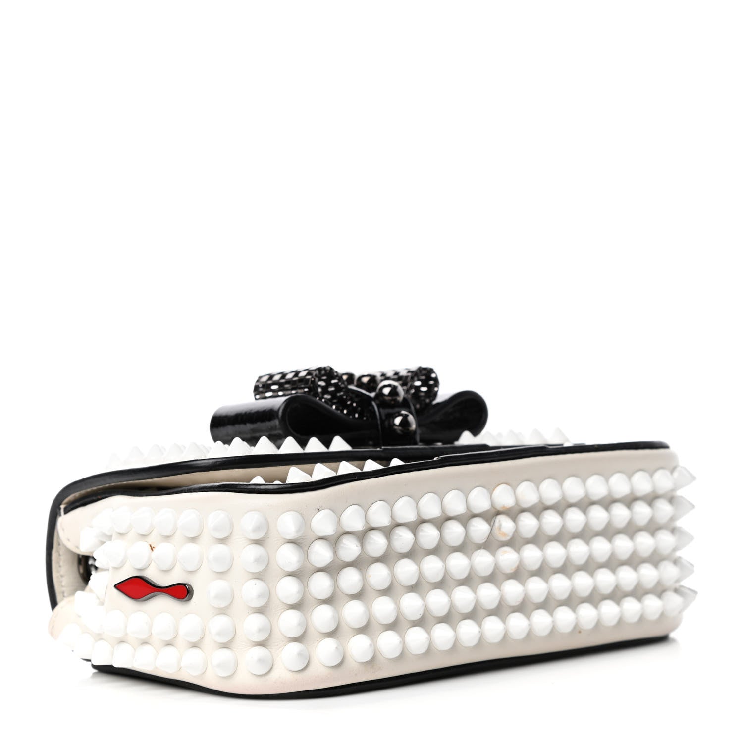 Christian Louboutin Calfskin Spikes Sweety Charity Shoulder Bag White Black 3 of 5