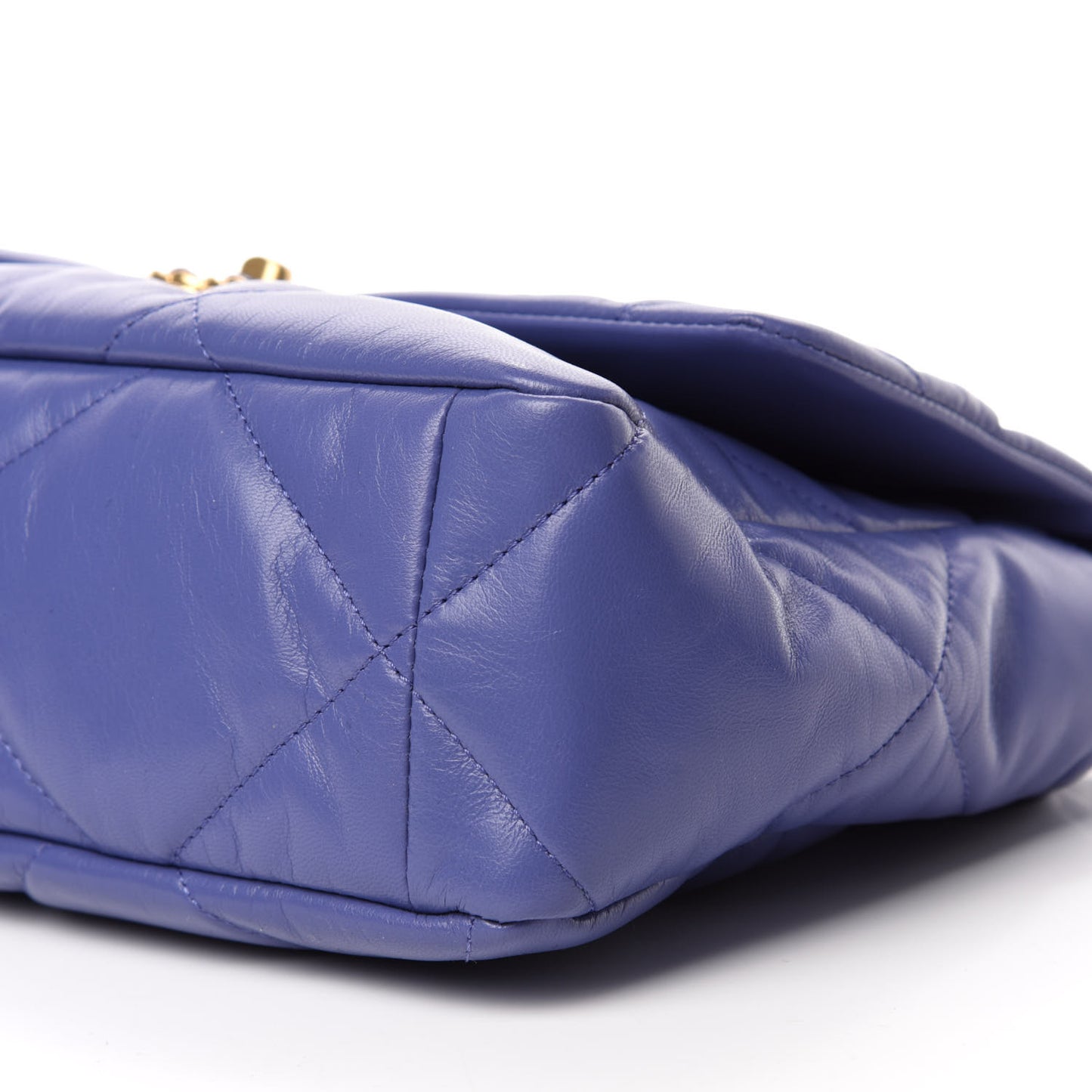 Shiny Goatskin Quilted Large Chanel 19 Flap Blue