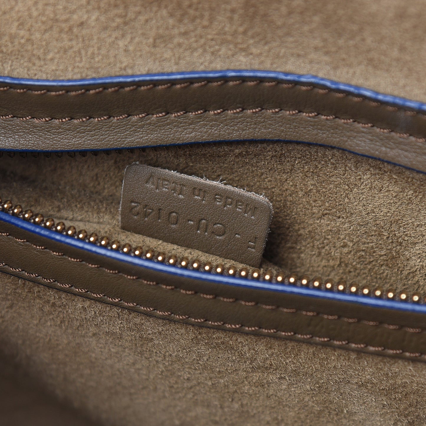 Supple Calfskin Medium Phantom Luggage Khaki Cobalt Trim