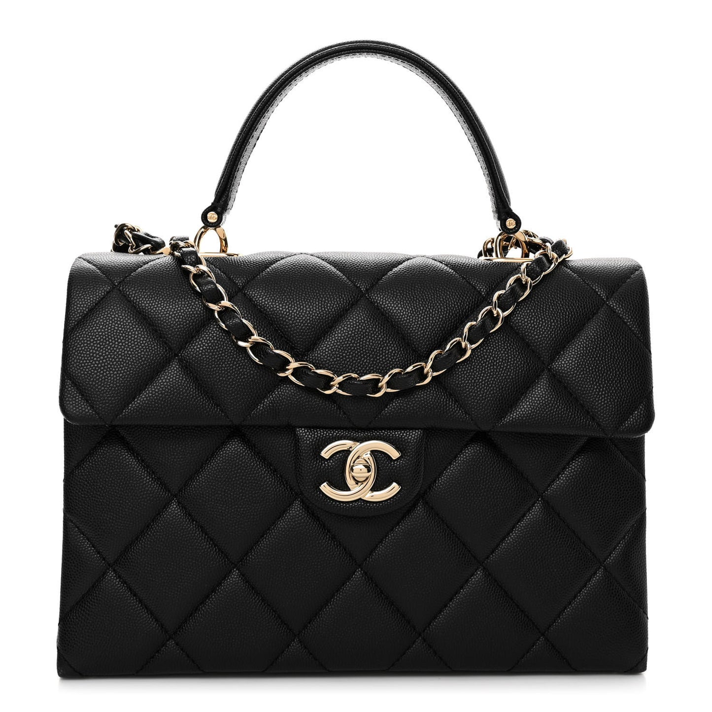 Caviar Quilted Medium Retro Twist Top Handle Flap Black