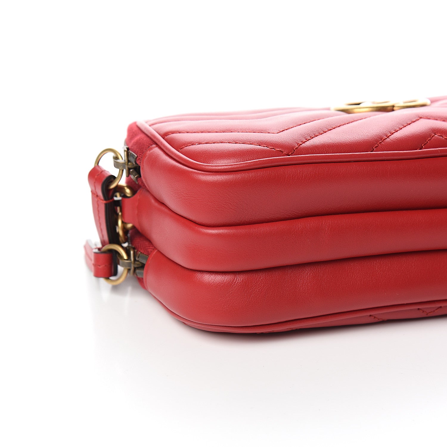 Gucci Calfskin Matelasse Mini GG Marmont Chain Crossbody Bag Hibiscus Red 9 of 12