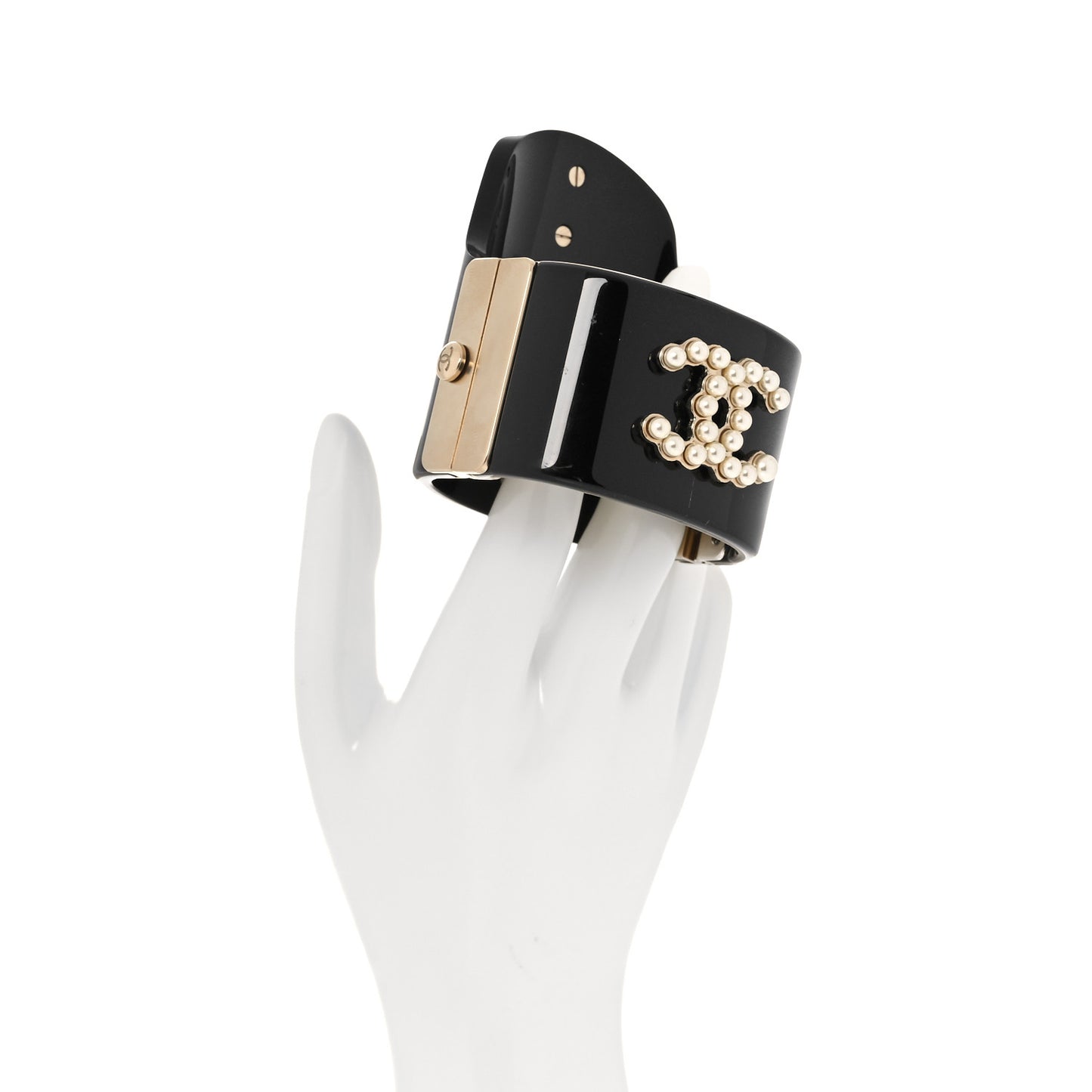 Resin Pearl CC Cuff Bracelet Black Gold