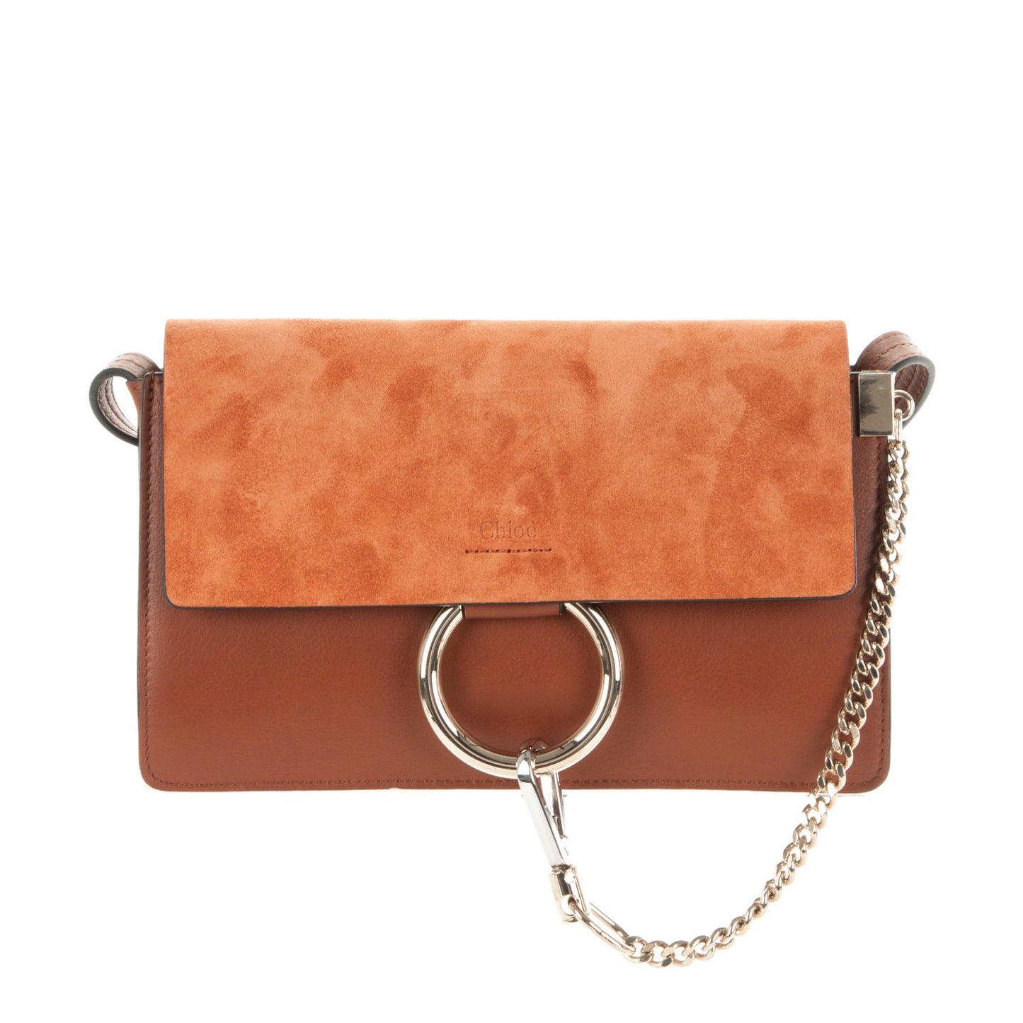 Suede Calfskin Small Faye Shoulder Bag Tobacco