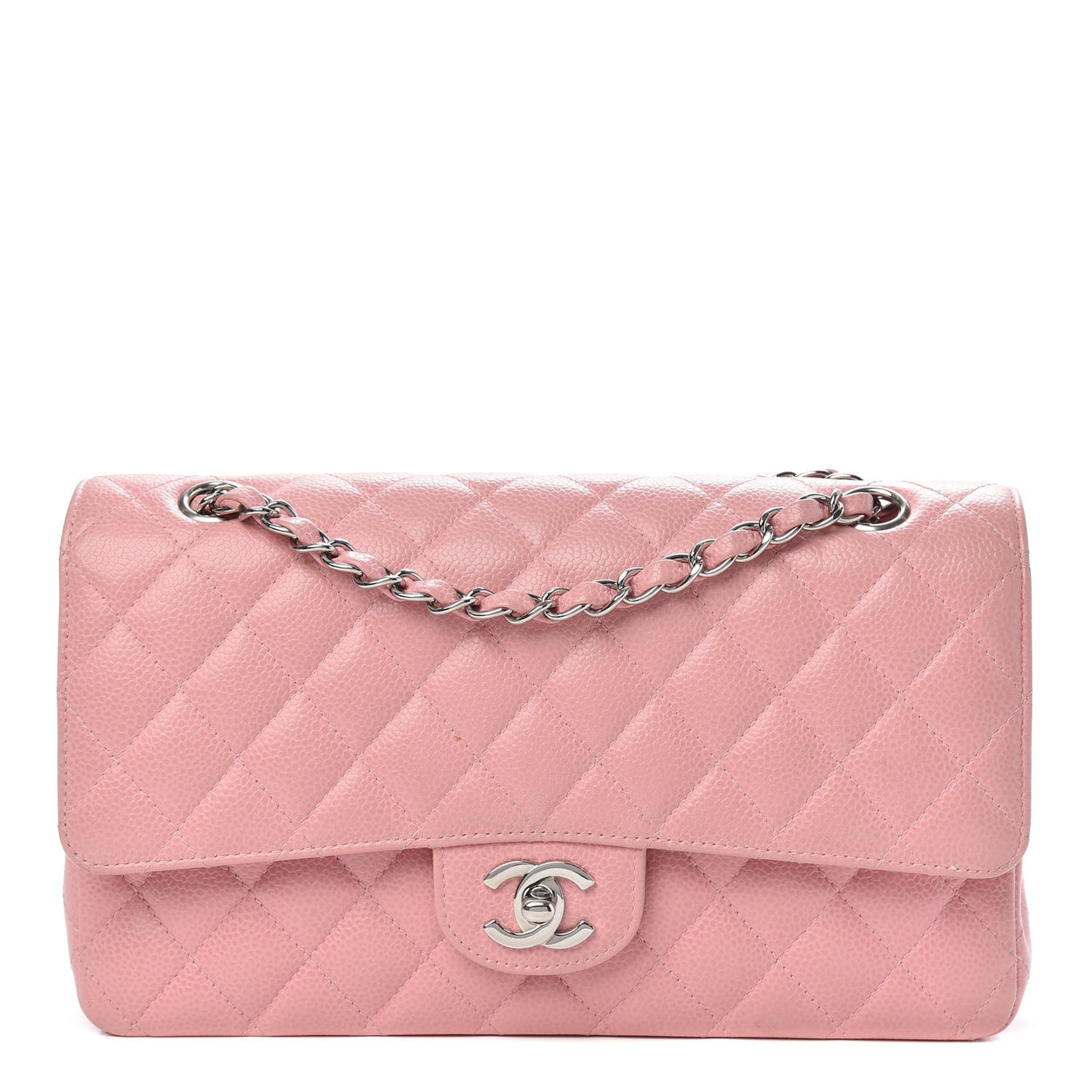 Caviar Quilted Medium Double Flap Pink