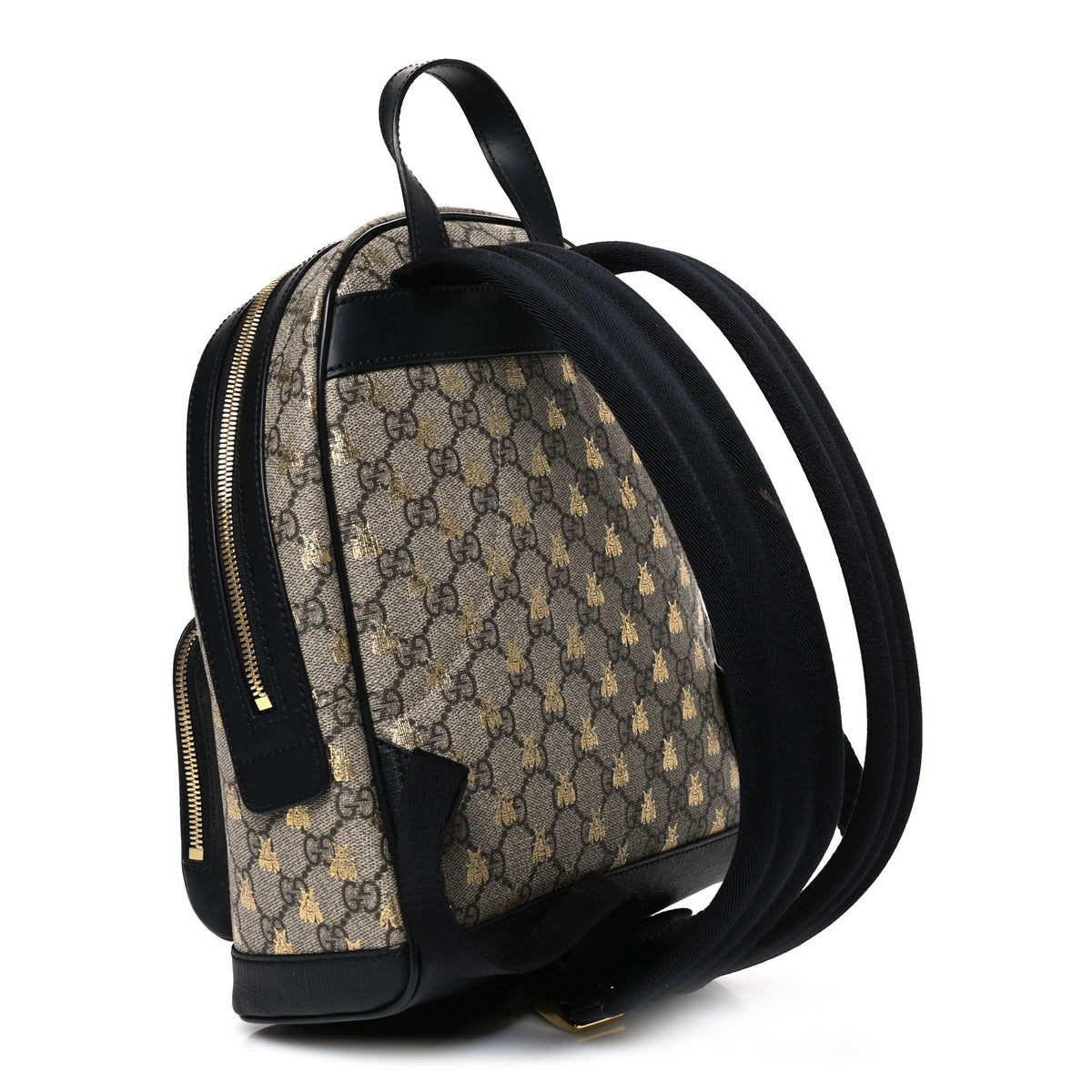 GG Supreme Monogram Bees Print Small Day Backpack Beige Oro Black