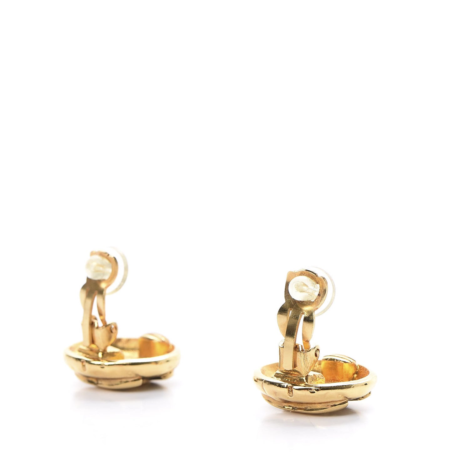 CC Button Clip On Earrings Gold