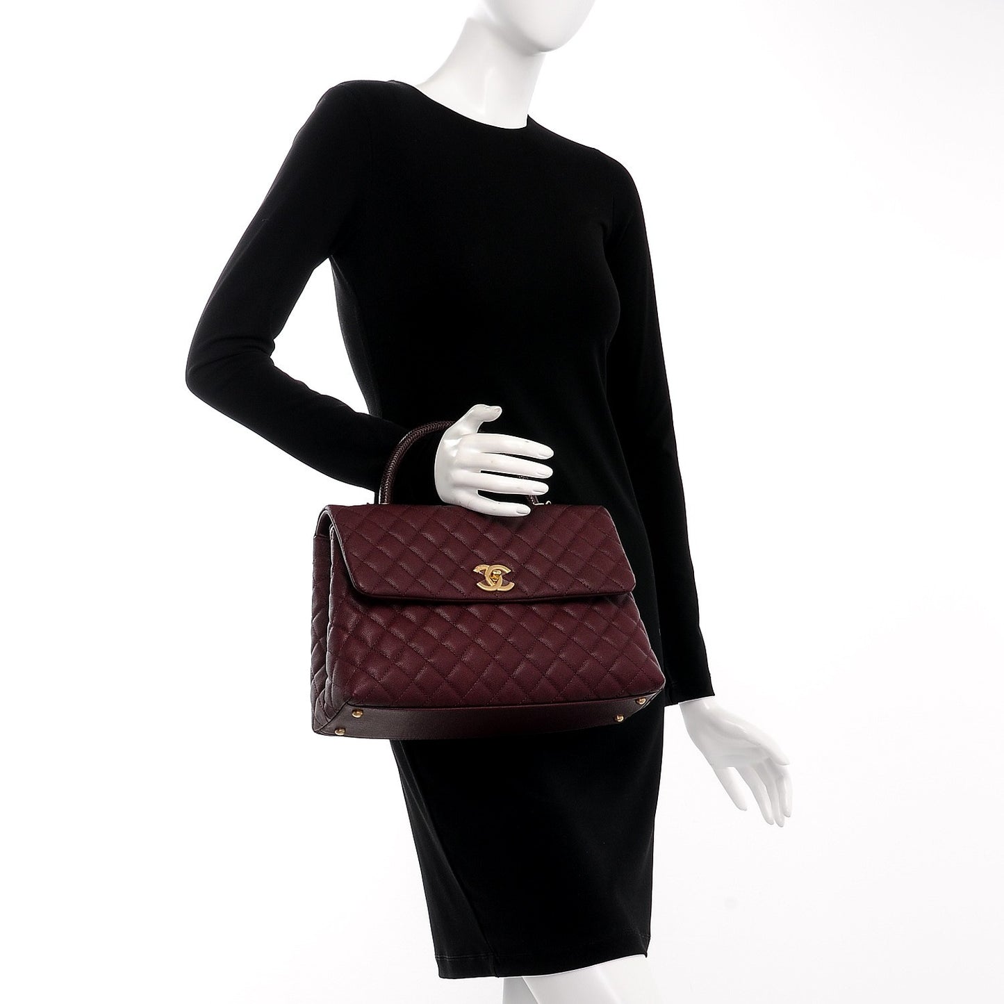 Caviar Lizard Quilted Medium Coco Handle Flap Burgundy