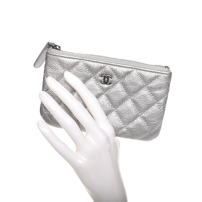 Chanel Metallic Caviar Quilted Small Cosmetic Case Silver 2 of 7