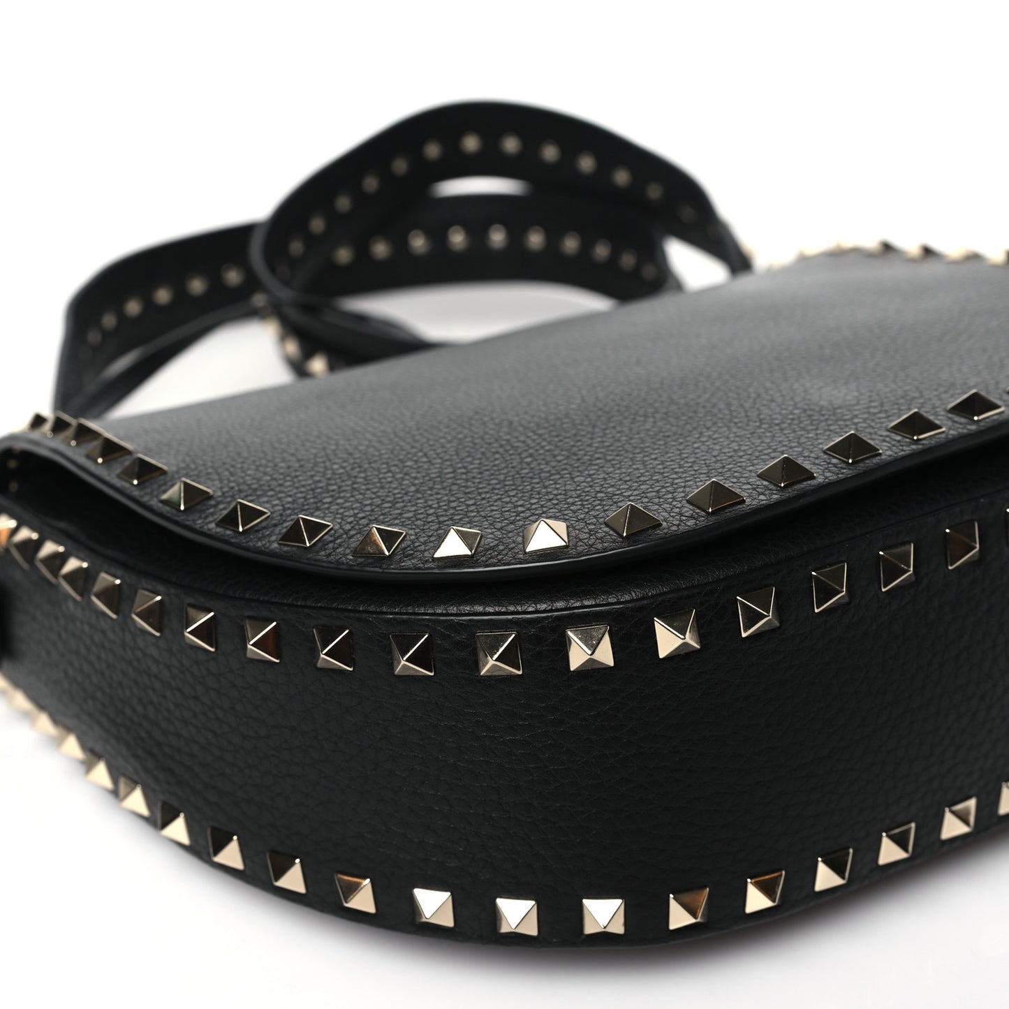 Calfskin Large Rockstud Halfmoon Saddle Bag Black