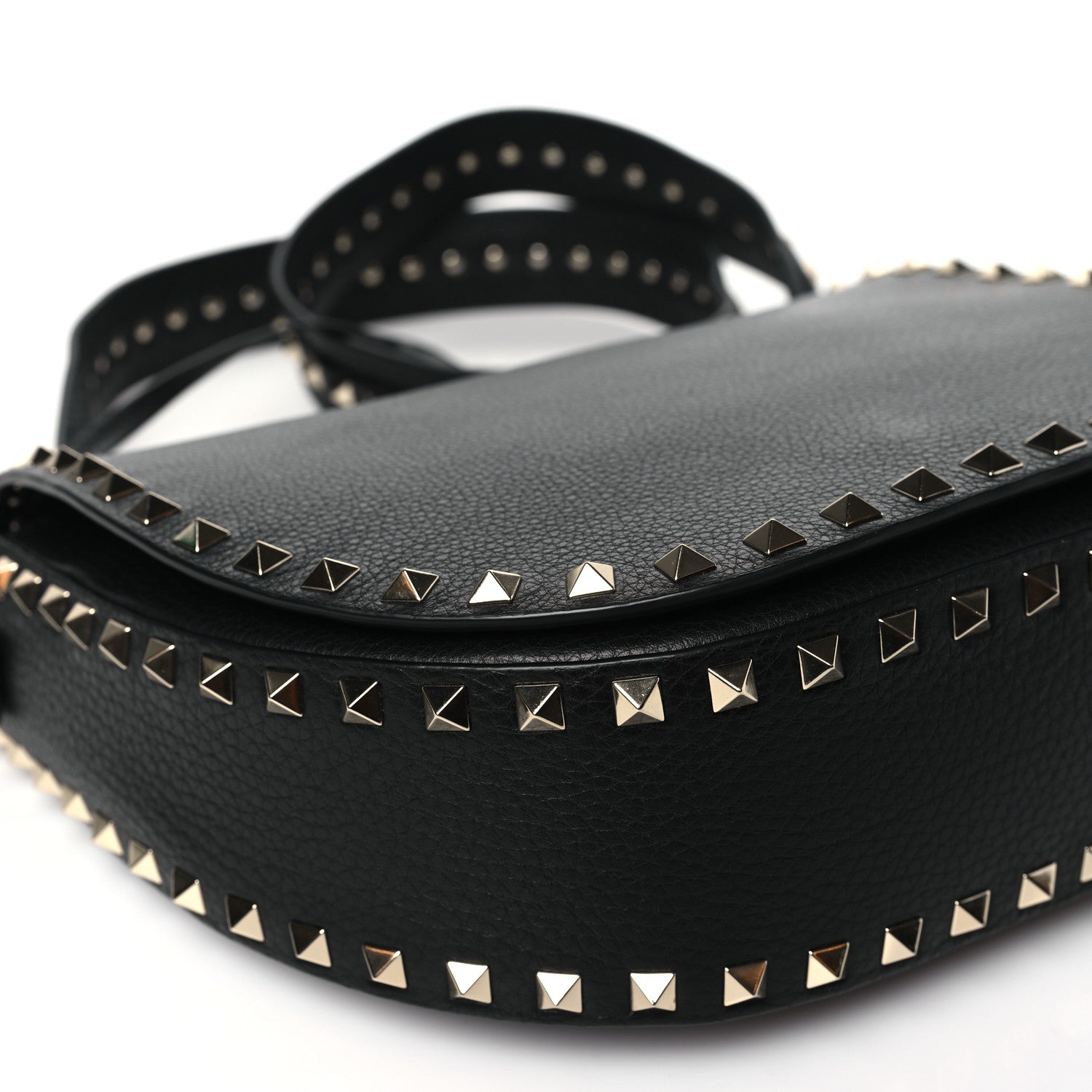 Valentino Garavani Calfskin Large Rockstud Halfmoon Saddle Bag Black 8 of 9