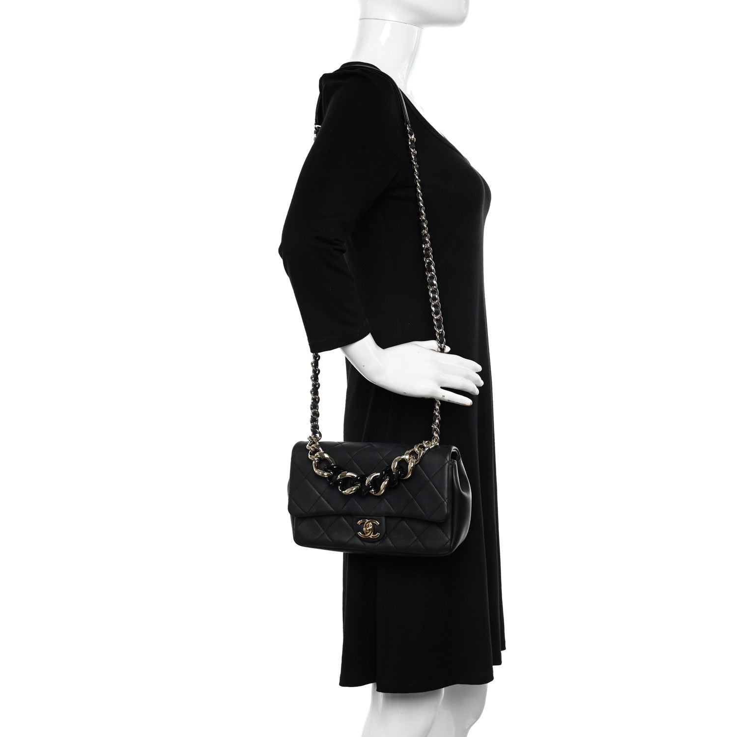 Chanel Lambskin Quilted Resin Bi-Color Chain Flap Bag Black 2 of 9
