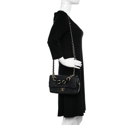 Chanel Lambskin Quilted Resin Bi-Color Chain Flap Bag Black 2 of 9