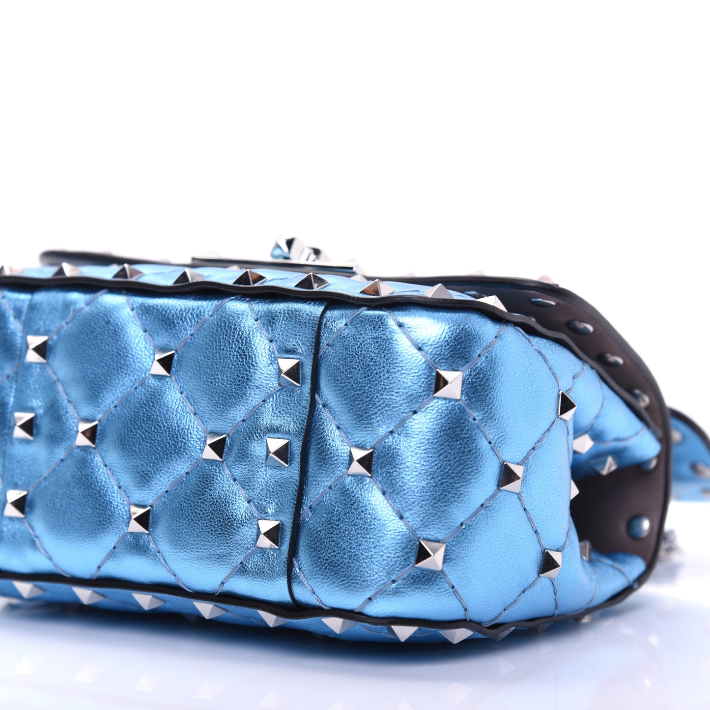 Metallic Nappa Micro Rockstud Spike Shoulder Bag Cerulean
