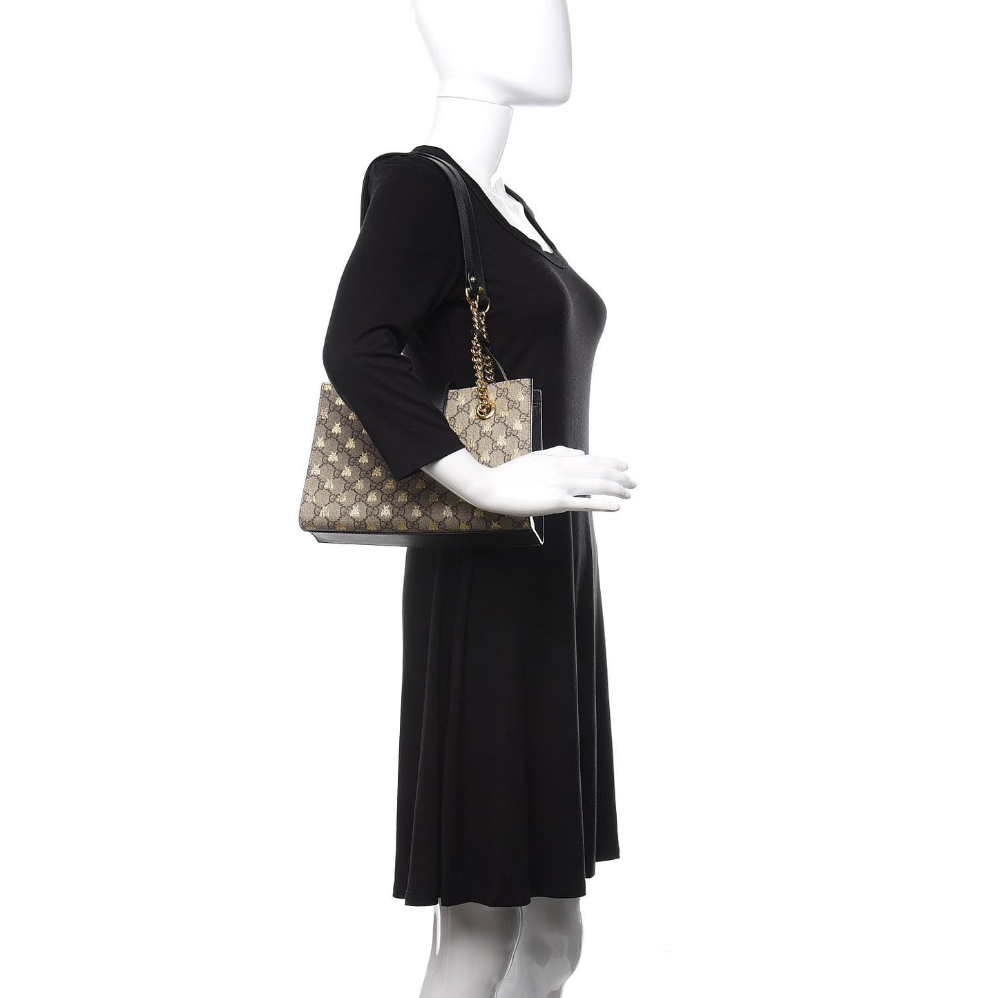 GG Supreme Monogram Bees Small Padlock Tote Beige Oro Black
